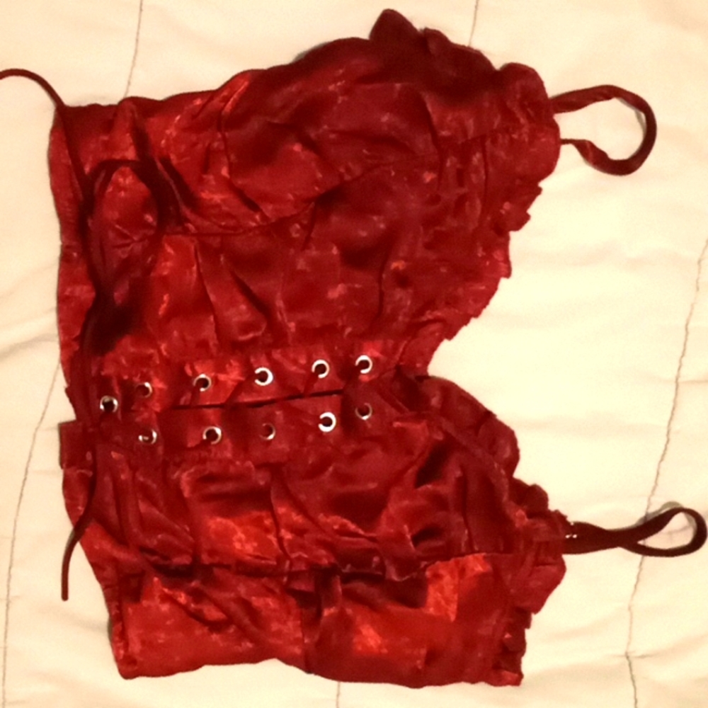 From Shein, medium, color is a deep maroon